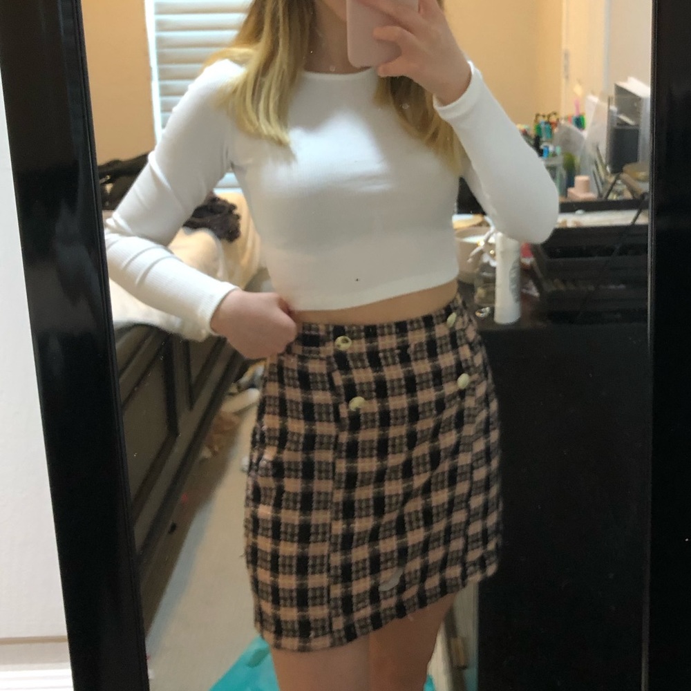 Pink & black plaid skirt